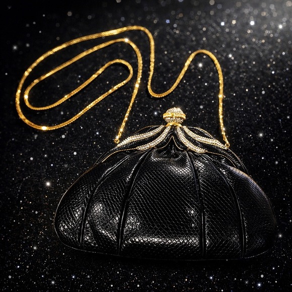 Finesse Handbags - Vintage‎ Finesse La Model Python Snakeskin Jeweled Convertible Clutch Purse RARE